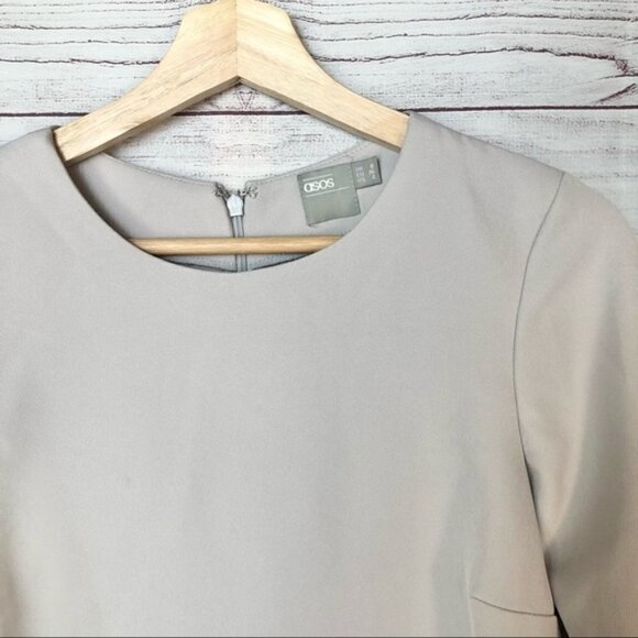 ASOS Clean Shift Asymmetrical Light Gray Long Sleeve Short Dress 4 - Picture 3 of 5